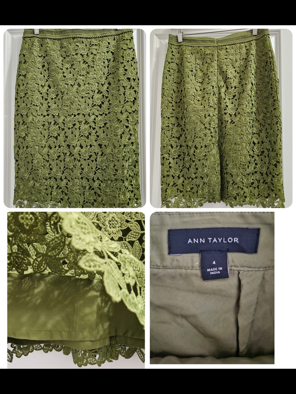 NWOT Ann Taylor Like Moss Green Lace Pencil Skirt